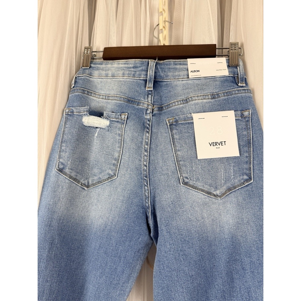 Vervet Alison Mid Rise Flare Jeans Distressed Light Wash Women Sz 28 - Picture 7 of 9